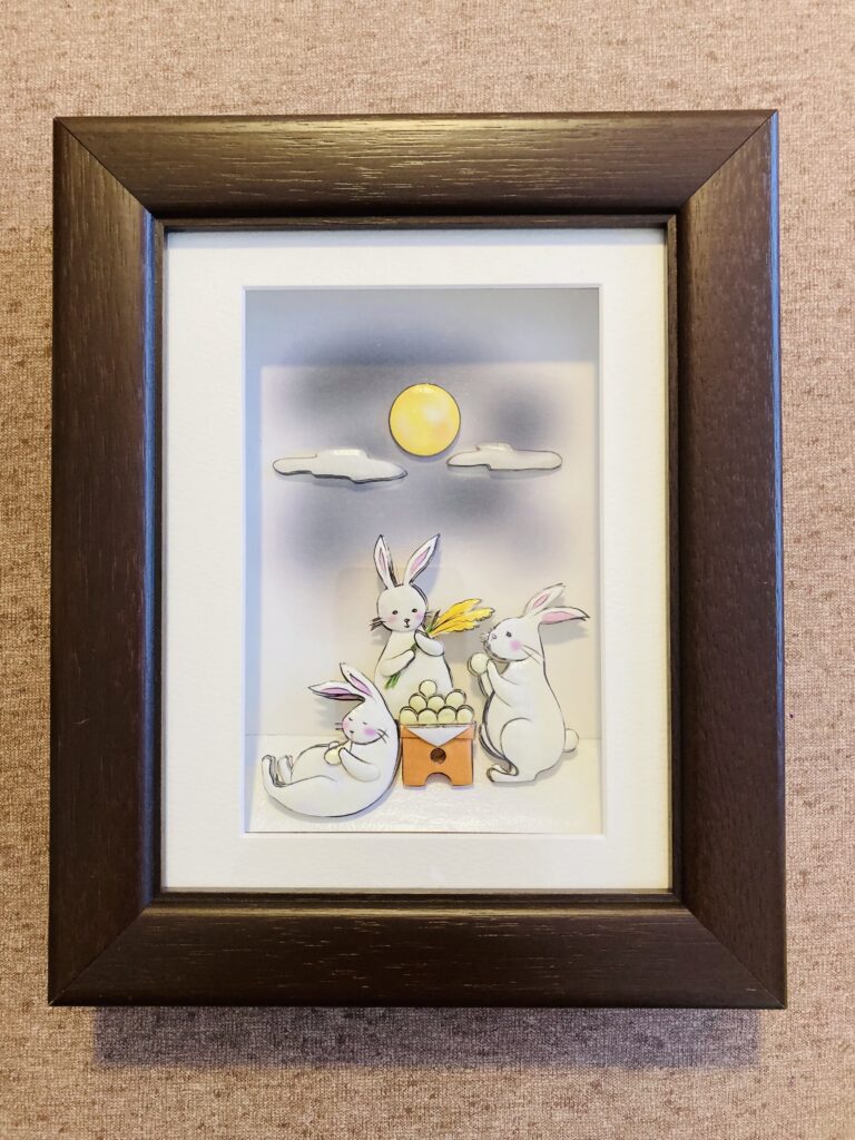 「月夜のウサギ」のシャドーボックス作品