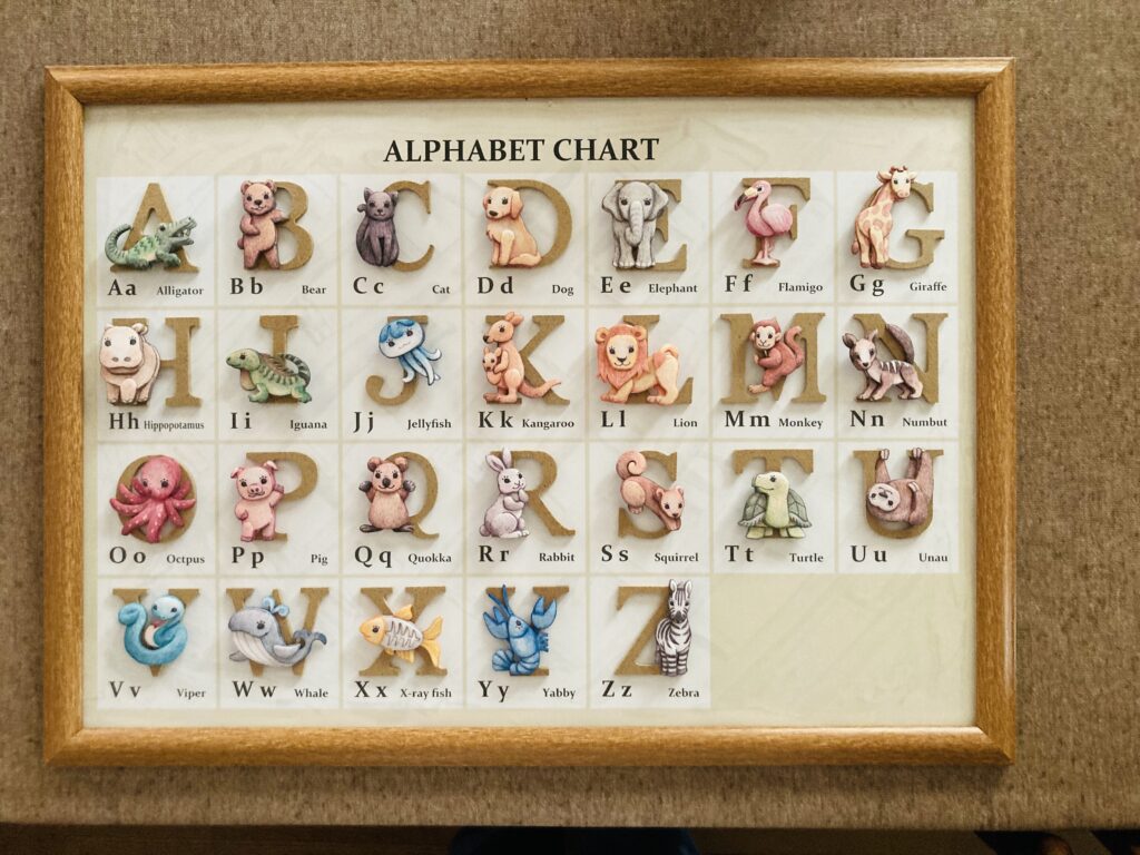 「アルファベットチャート」のシャドーボックス作品
