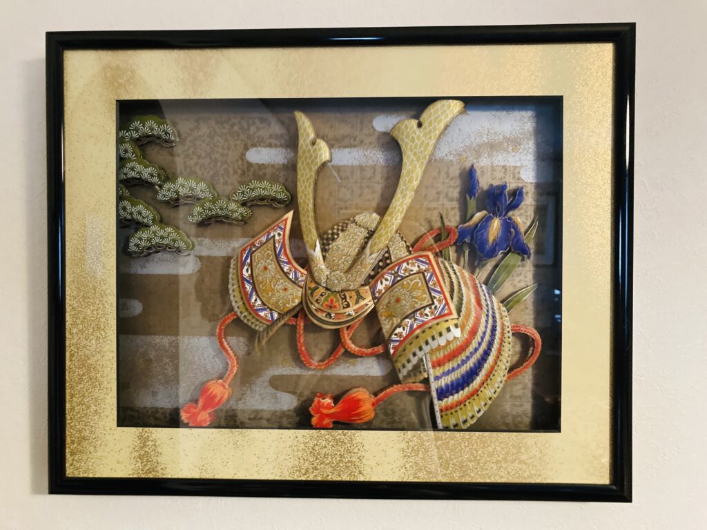 「兜と松と菖蒲」のシャドーボックス作品