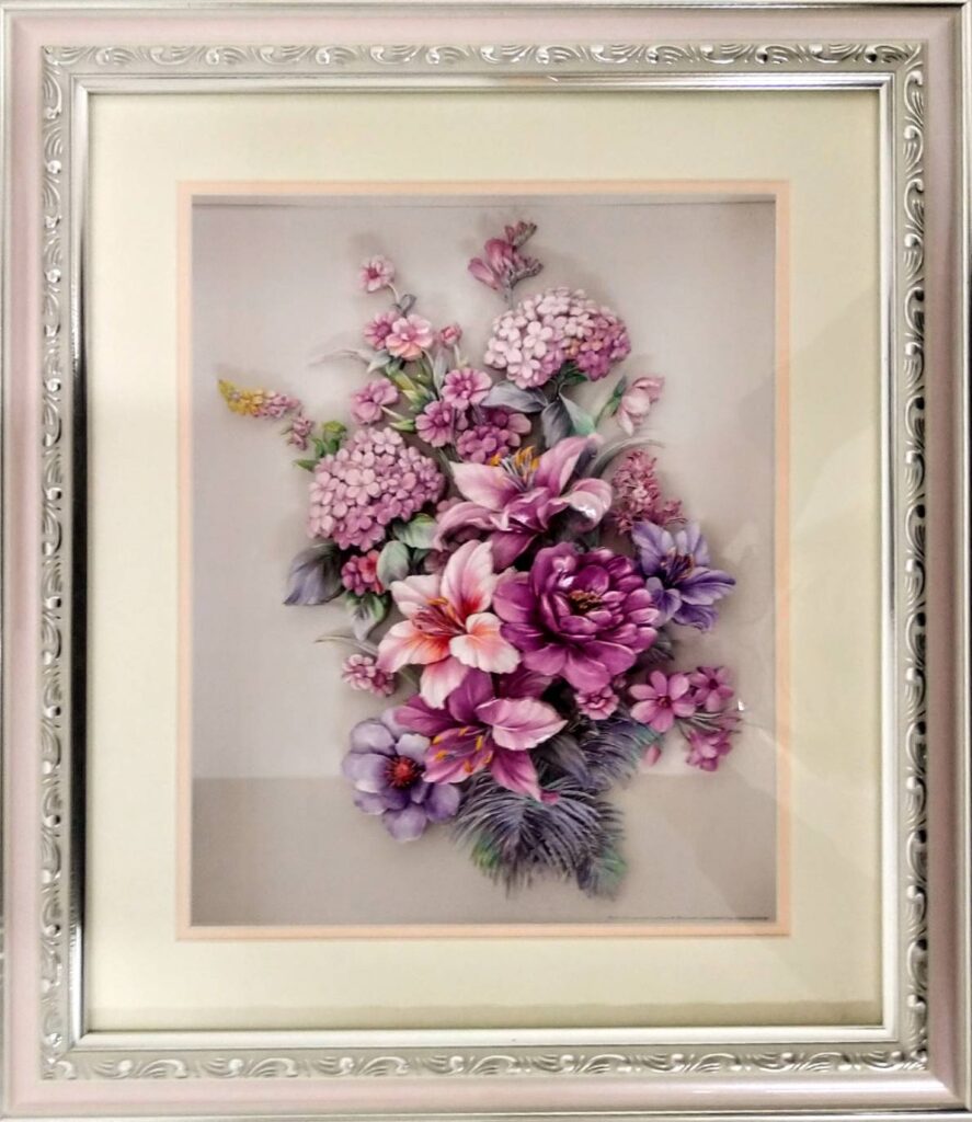 「紫陽花とユリ」のシャドーボックス作品