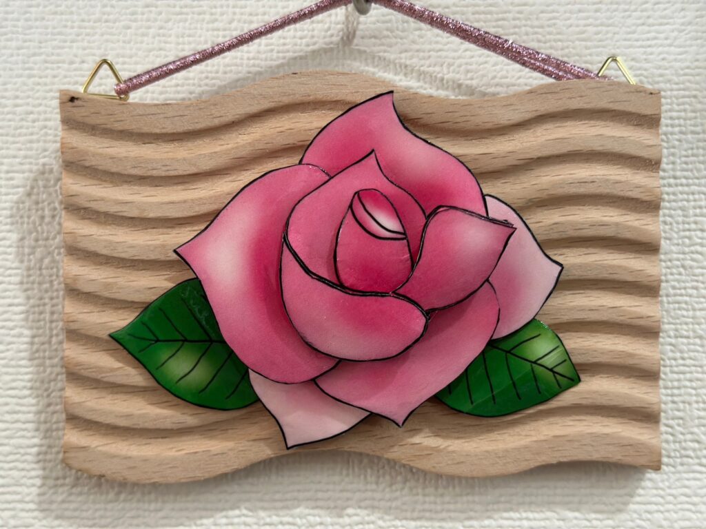 「ピンクのバラ」のシャドーボックス作品