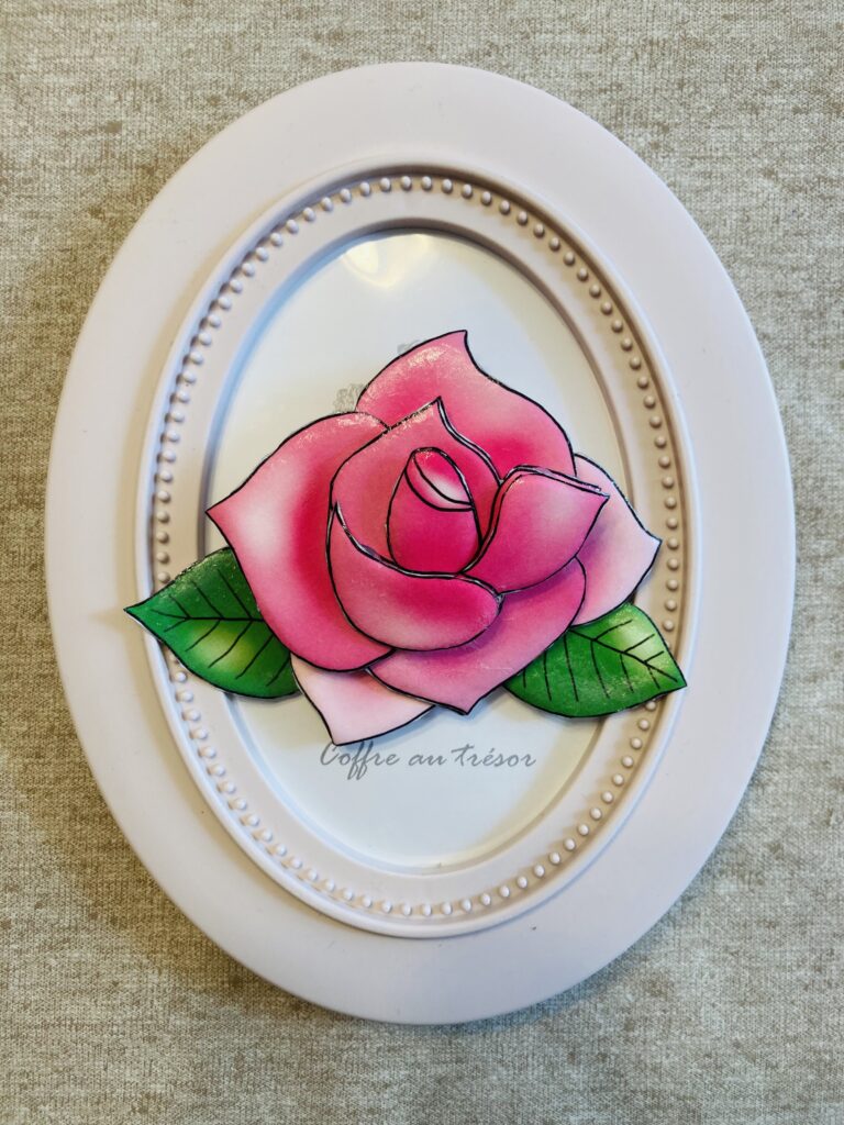 「ピンクのバラ」のシャドーボックス作品