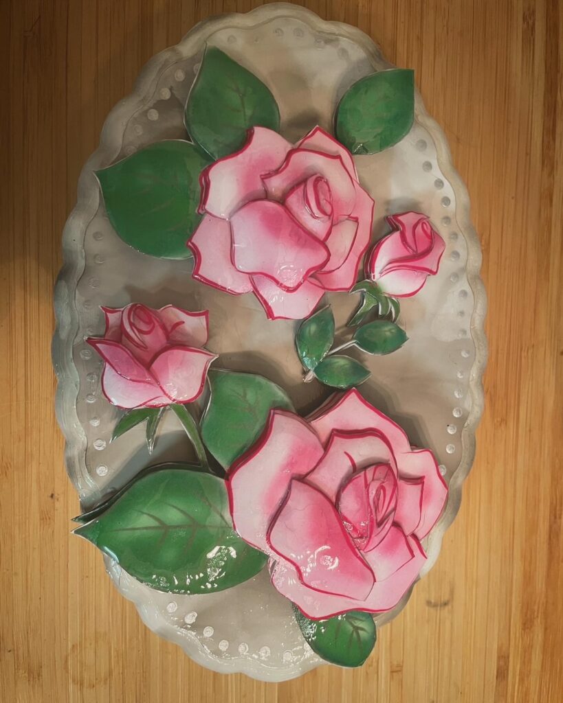 「ピンクの薔薇」のシャドーボックス作品