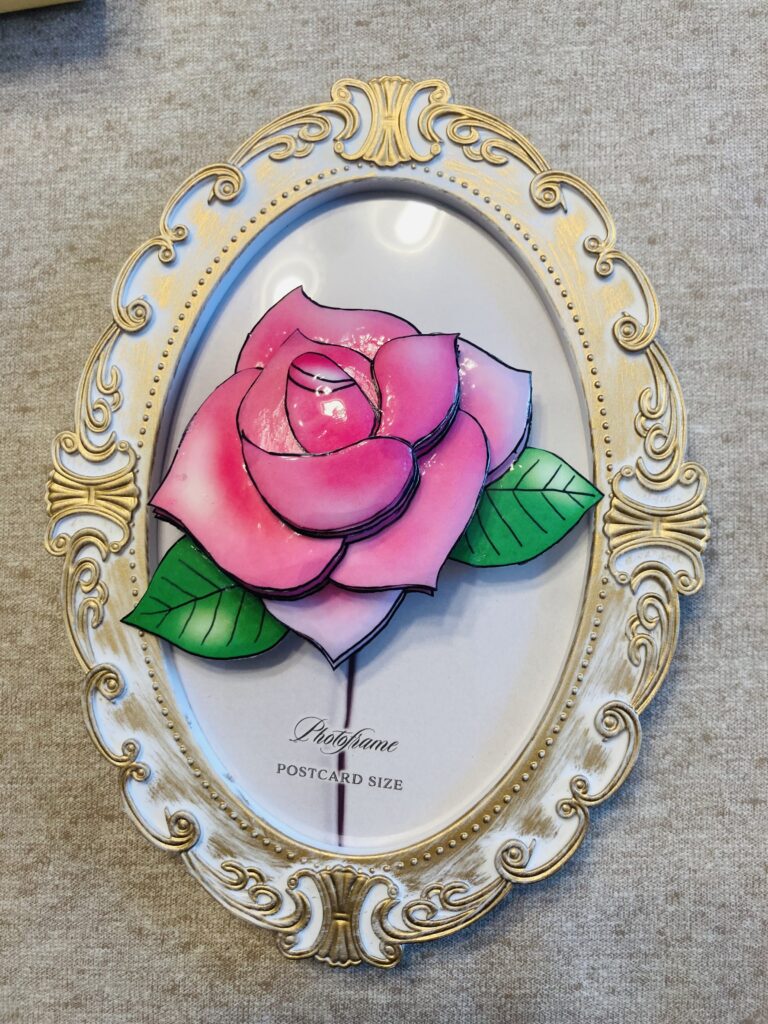「ピンクの薔薇」のシャドーボックス作品