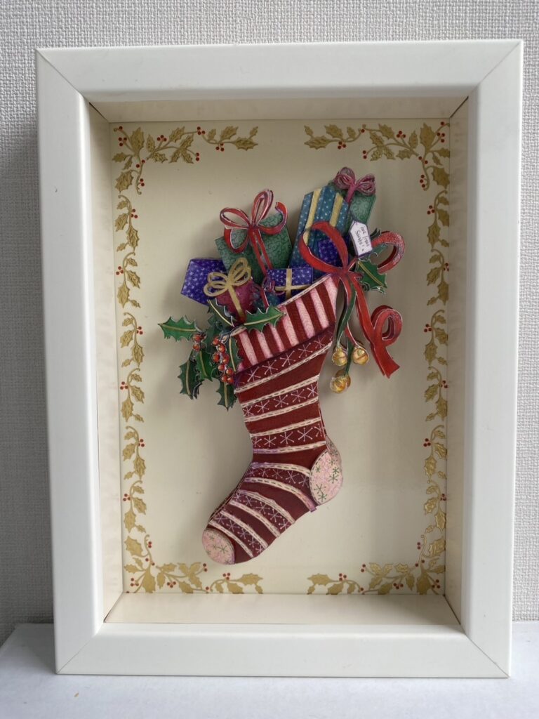 「クリスマスブーツ」のシャドーボックス作品