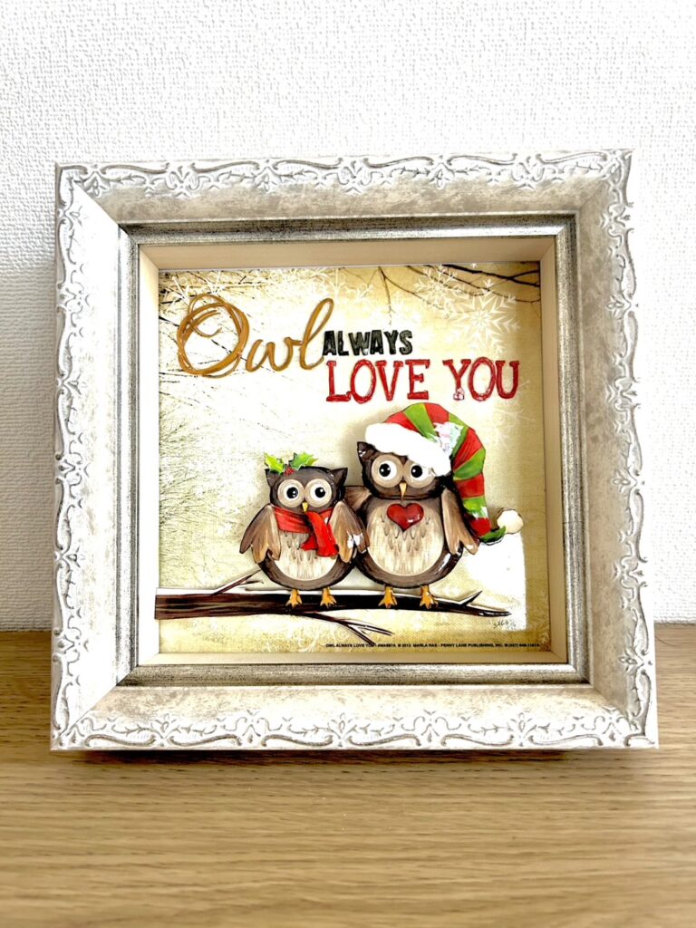 「フクロウのクリスマス」のシャドーボックス作品