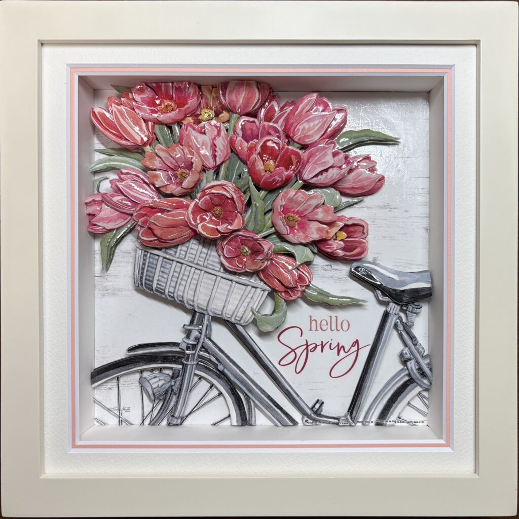 「自転車とチューリップ」のシャドーボックス作品